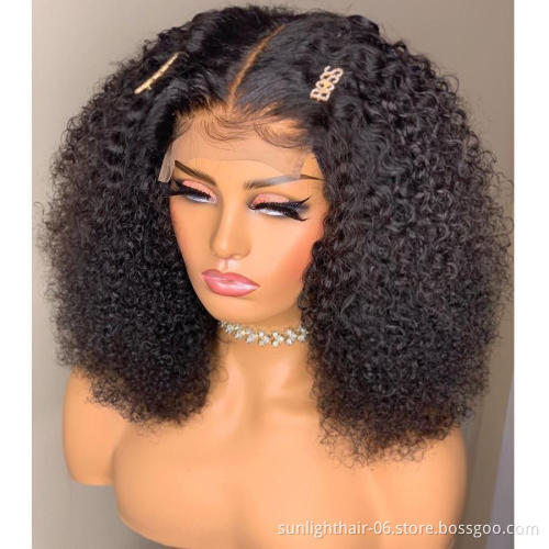Wholesale Cheap Raw Indian Virgin Kinky Curly bob Human Hair Full Lace Frontal Wig Natural Human Hair Transparent Lace Front Wig